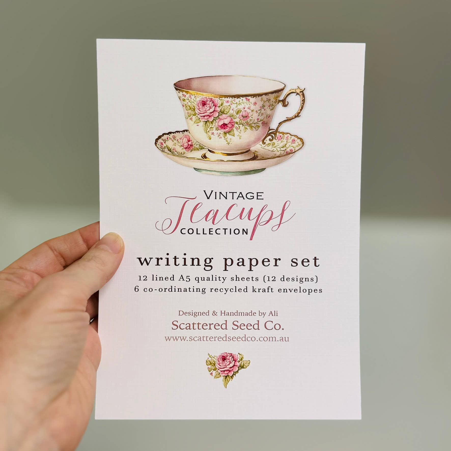Scattered Seed Co - Wholesale Stationery/Notecard Set - Vintage Teacup Letter Writing Paper Set1
