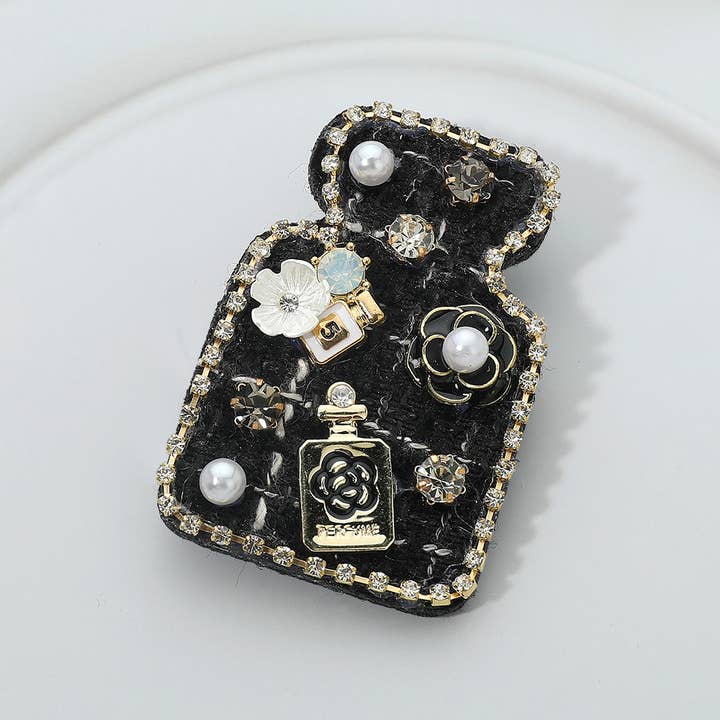 Sensibling Corp. - Wholesale Brooch - Pearl Flower Embellished Tweed Perfume Bottle Pin Brooch Hair Clip1