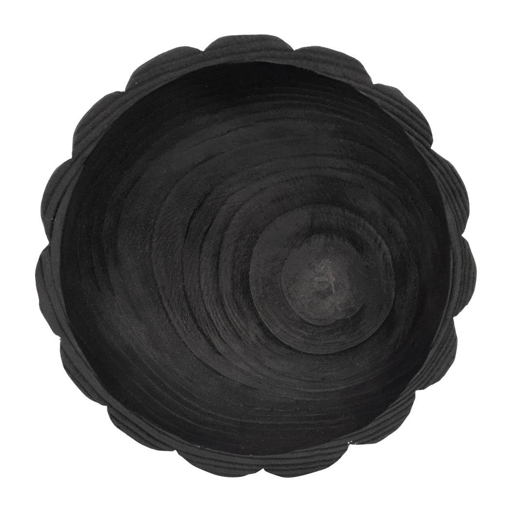 Sagebrook Home - Wholesale Decorative Plate/Dish/Bowl - Paulownia Wood Solid Round Scalloped Bowl - Black, 4 in.9