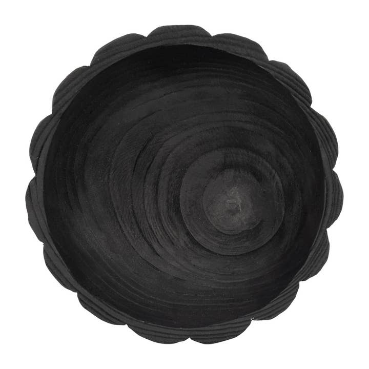 Sagebrook Home - Wholesale Decorative Plate/Dish/Bowl - Paulownia Wood Solid Round Scalloped Bowl - Black, 4 in.9