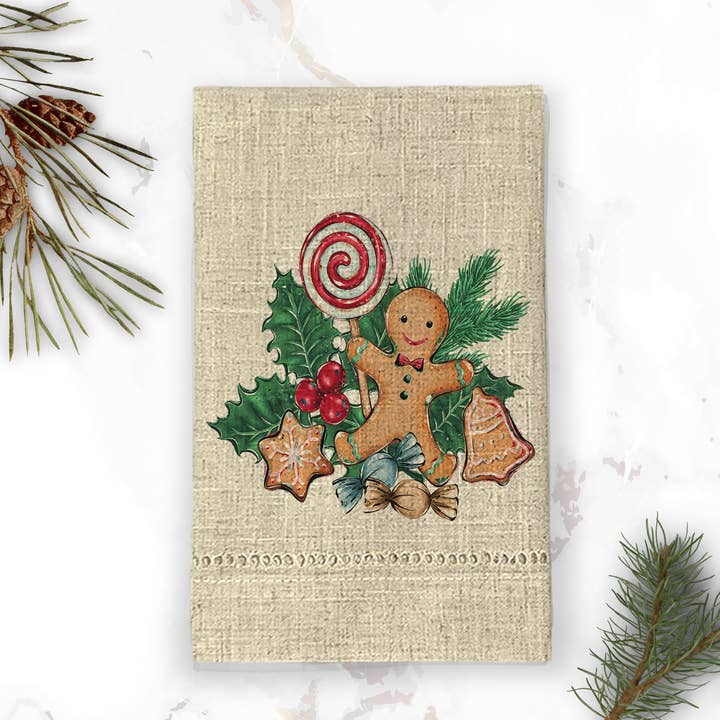 Christmas Hand Towel | Gingerbread Cookie for wholesale by Sew Many Blessings LA