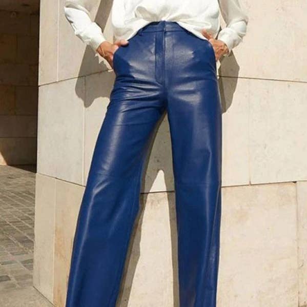 Pantaloni skinny a vita alta a gamba dritta con scollo diviso in tinta unita per la vendita all'ingrosso da parte di FurDecoration