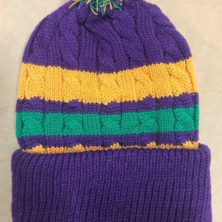Mardi Gras Pom-Pom Toboggan Hat # 257 for wholesale by KAPLIN INC dba mardigrasbazaar
