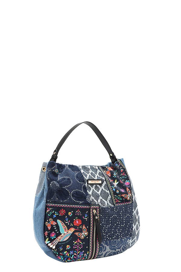 Nicole Lee USA – wholesale Shoulder bag – women's – BOSQUE DE AMOR DENIM HOBO BAG1