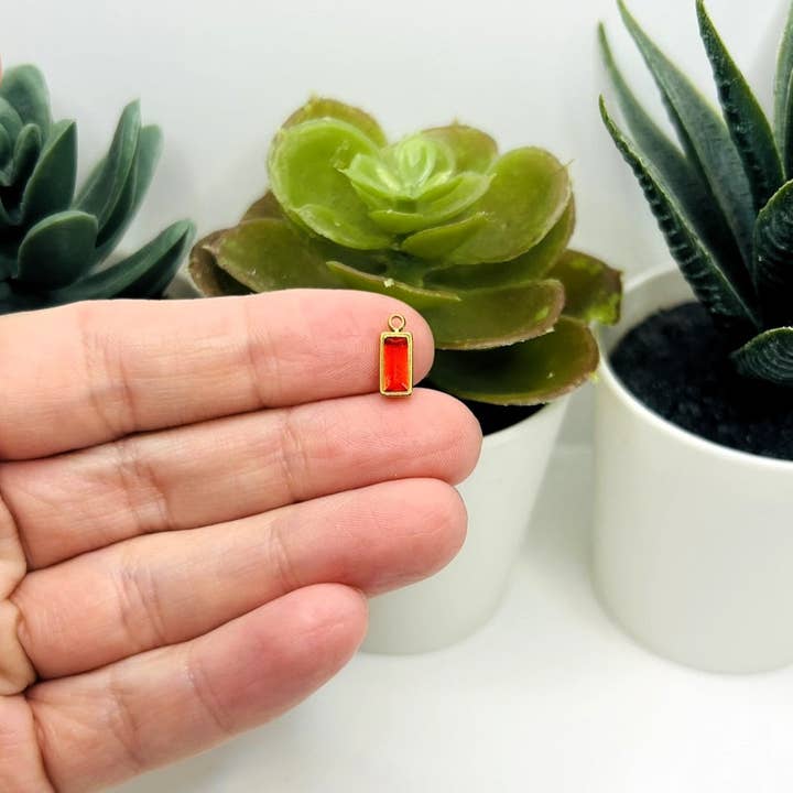 Guerrilla Charm - Wholesale Individual Charm/Pendant - 14k Gold and Cubic Zirconia Stainless Steel Baguette Birthstone Charms, 11x4mm2