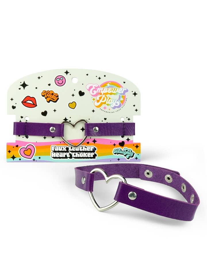 Empower Play™ Faux Leather Heart Choker — BDSM Necklace (Cosmic Purple) for wholesale by Intimita Novelties