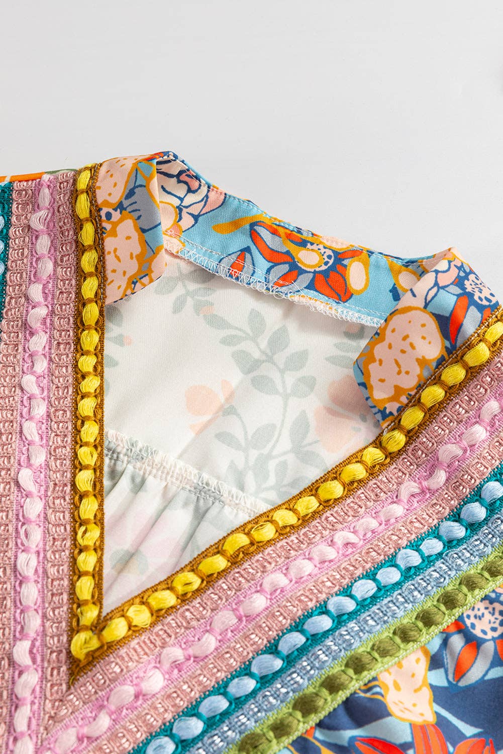 Multicolour Crochet V Neck Half Sleeve Boho Floral Blouse for wholesale on Faire4