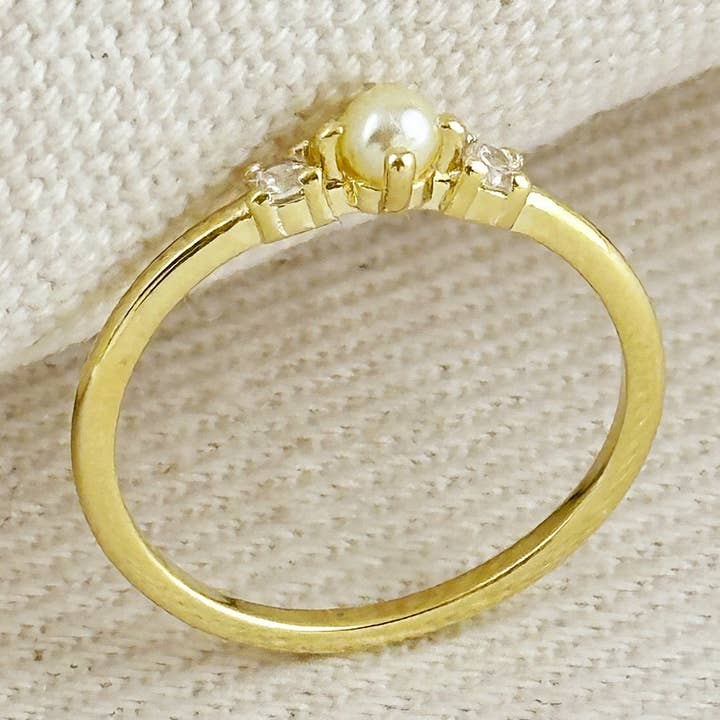 18k Gold Filled Pearl & Crystal Ring for wholesale by GoldFi