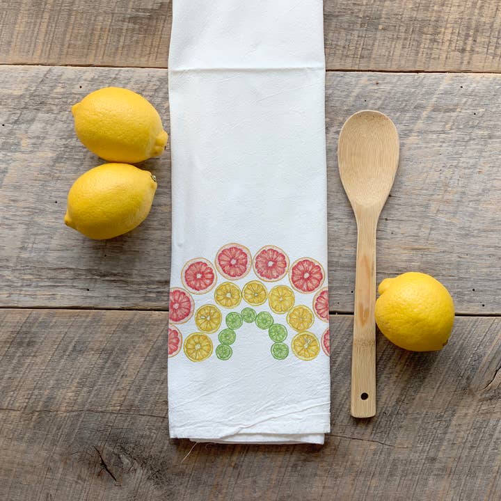 Watercolor Citrus Rainbow Flour Sack Tea Towel for wholesale by Meadowbrook Lane