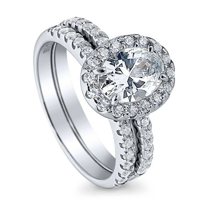 Conjunto de Anéis de Noivado com Zircônia Cúbica Oval em Prata Esterlina BERRICLE por atacado de BERRICLE