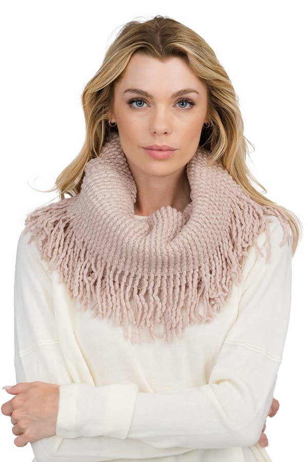 Cap Zone - Wholesale Scarf - Women's - Seed Stitch Knit Fray Trim Infinity Scarf6