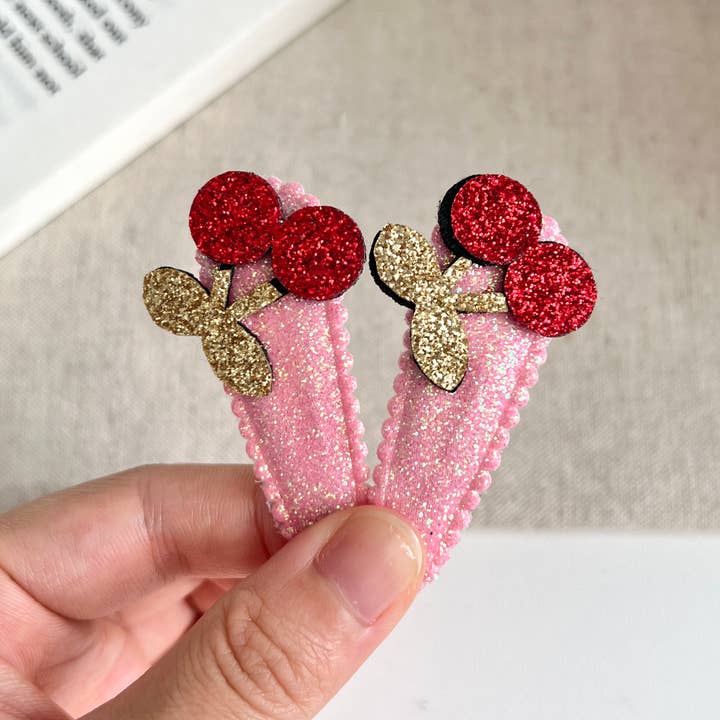 LoveLina - Wholesale Hair Clip - Kids - Kids Cherry Glitter Hair Clip Set (KLITTER)6