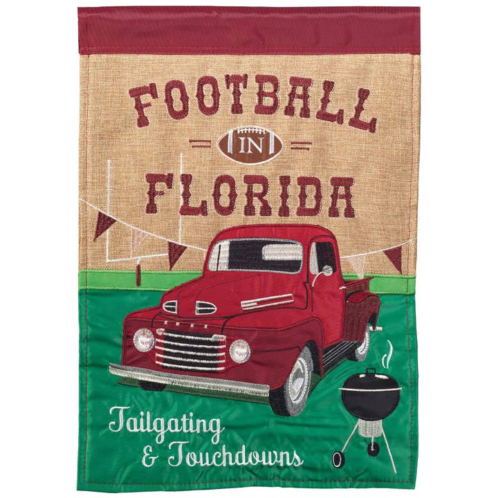 FOOTBALL IN FL GARNET&GLD FLAG BURLAP for wholesale by Dicksons
