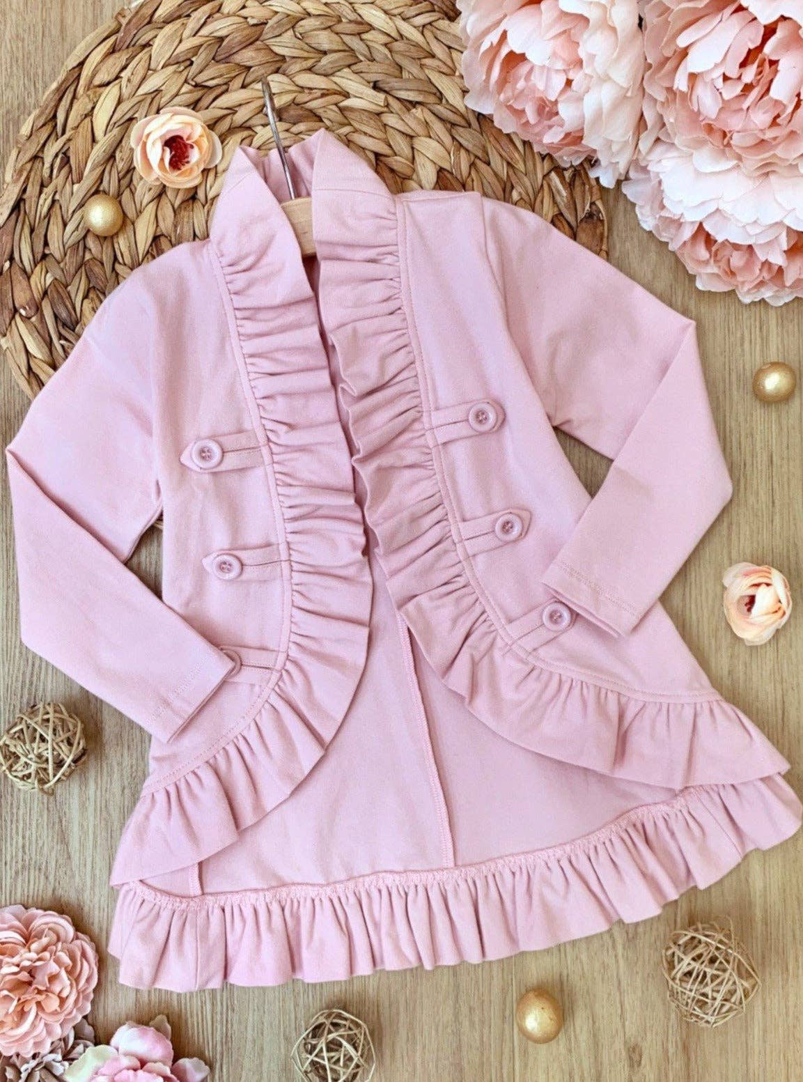 Rosa polveroso Cardigan blazer con volant coordinato mamma e bambina in vendita all'ingrosso su Faire2