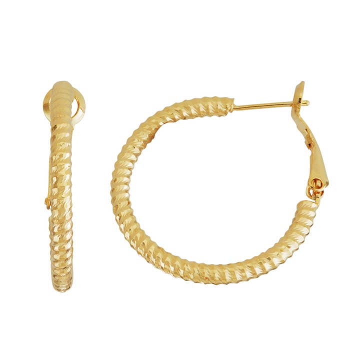 Brincos de argola redonda tubular ondulada banhada a ouro por atacado de Luxe on Main LLC