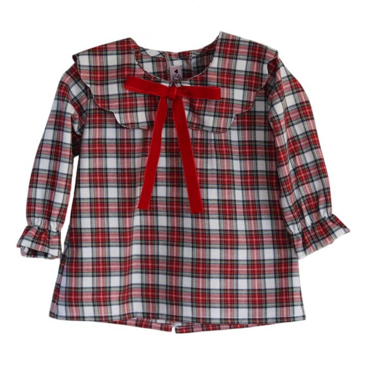 25636 Red tartan blouse for wholesale by Phi Clothing
