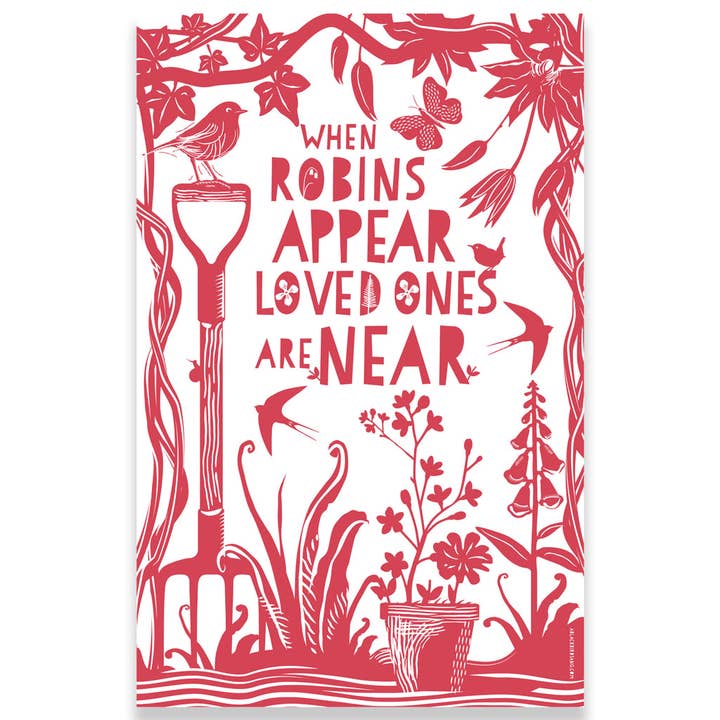 A Blackbird Sang - Wholesale Tea Towel - Tea-towel - When Robins appear, loved ones are near...