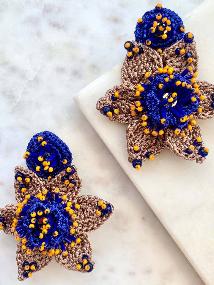 Audrey Beaded dingle erklæring øreringe blå & Mocca for engroshandel hos Seyyah