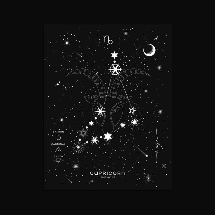 CAPRICORN ZODIAC Constellation Silver Foil Print for wholesale by VQ