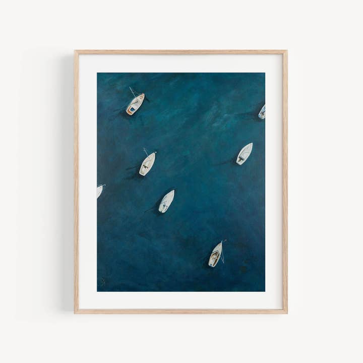 Ocean Boats Art Print Giclee for wholesale by Lucia de Miguel Art Studio