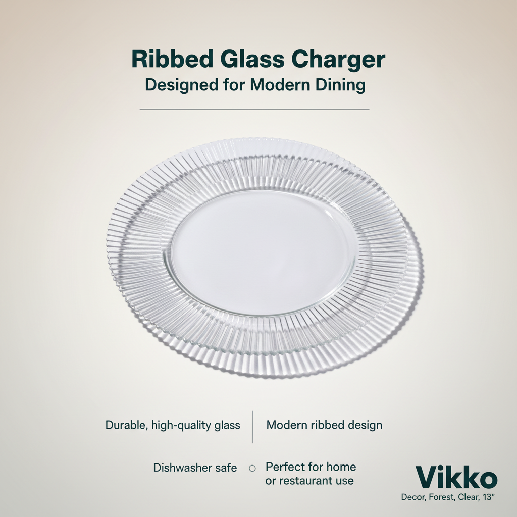 Kadra Kitchenware - Vente Assiette de présentation - Vikko - Décor, Forêt, Assiette de Présentation en Verre Strié, Transparent, 13"3