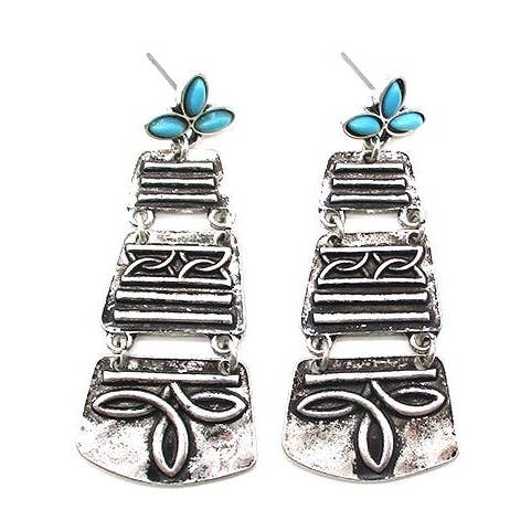 Boucle d'oreille pendante à motif de couture de botte western pour la vente par Snowing West