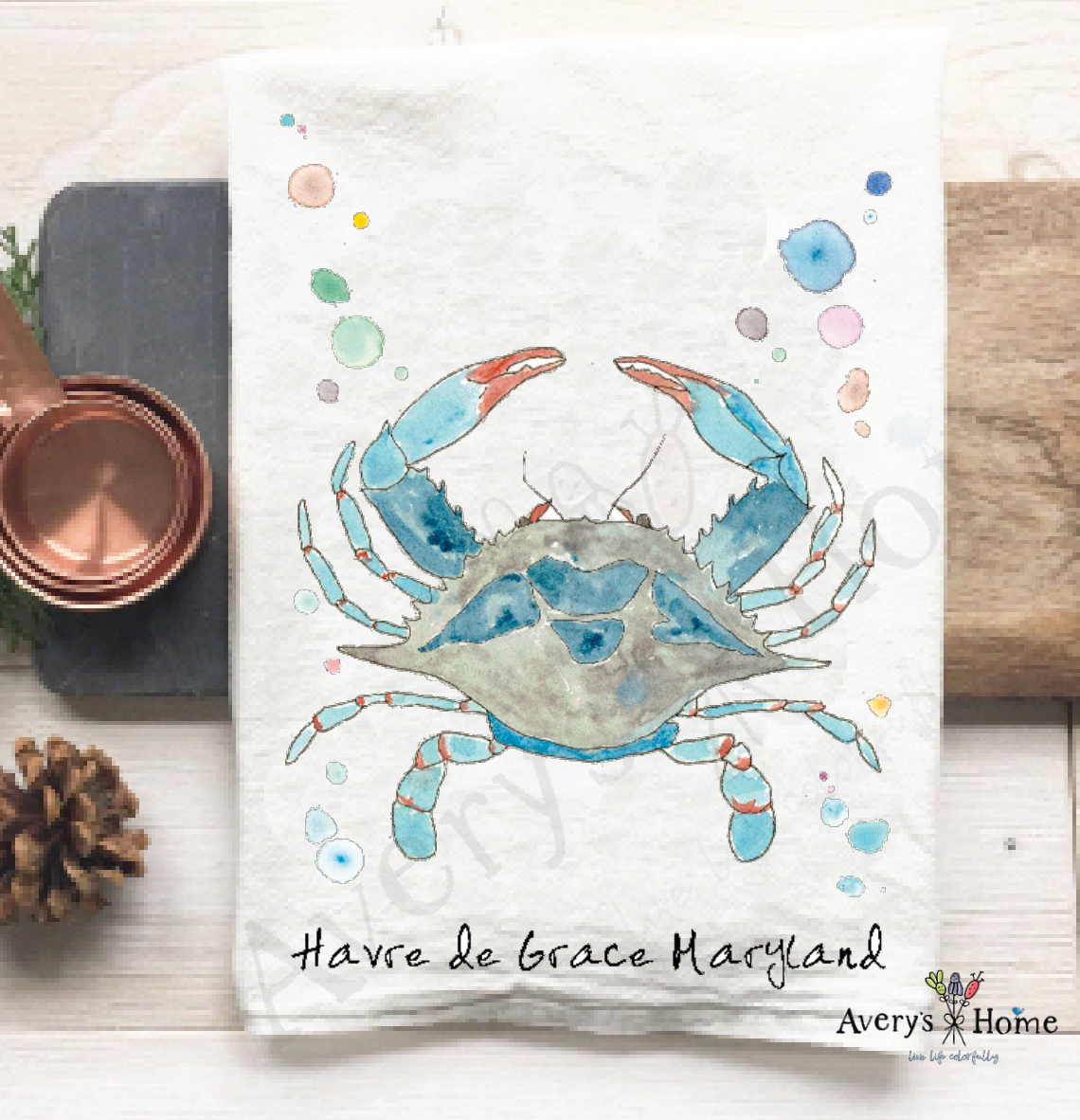 Avery's Home - Wholesale Tea Towel - Blue Crab Ocean Customizable Coastal Tea Towel63