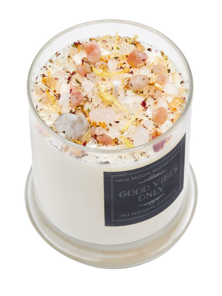 Good Vibes Only Candle - Herb, Flower, & Crystal Candles for wholesale by New Moon Beginnings