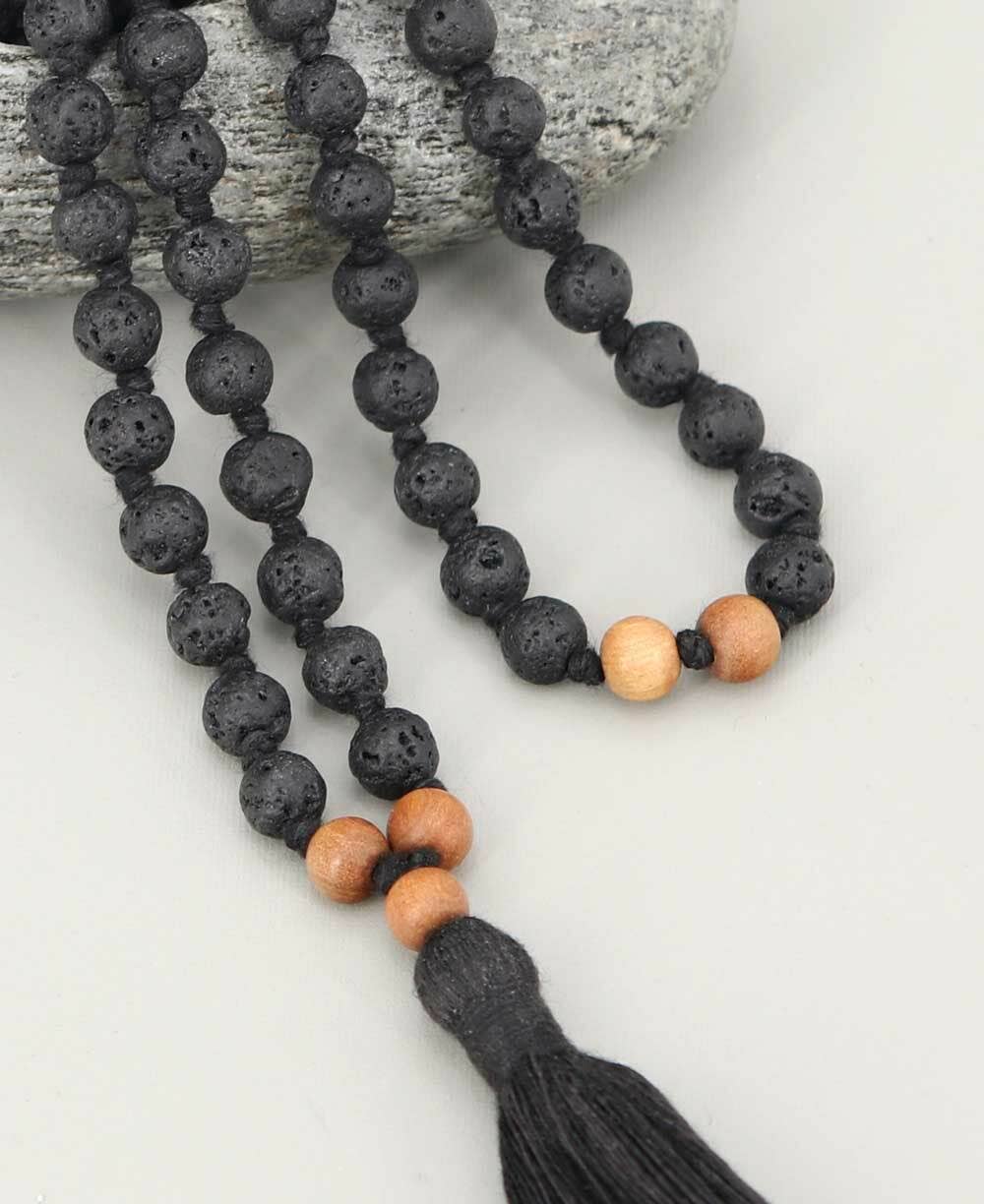 Culture Spot - Venta al por mayor Collar de cuentas de oración - Lava y sándalo 108 cuentas de meditación Mala, anudado1