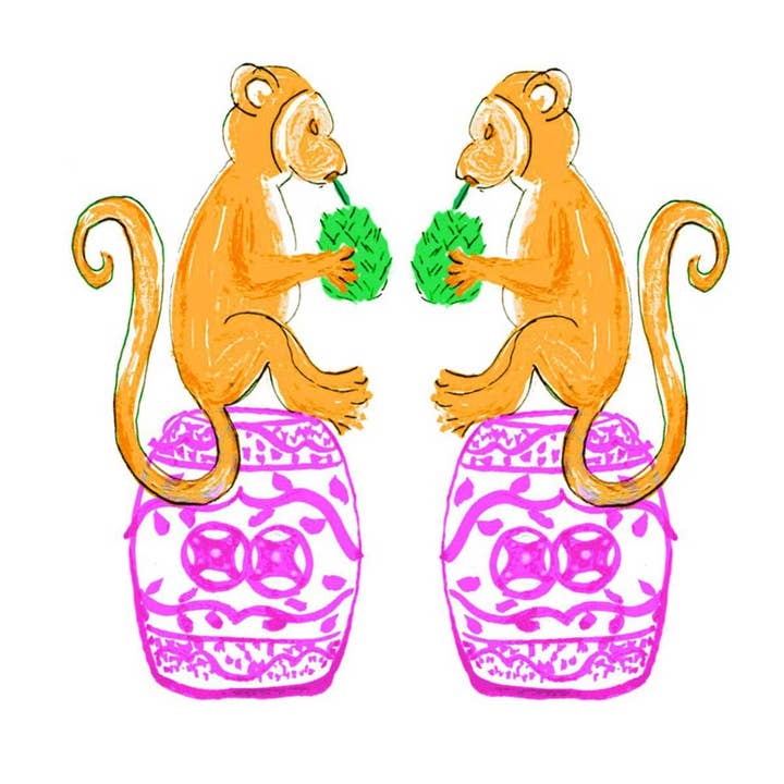Lemondaisy Design - Wholesale Tea towel - Chinoiserie Monkeys Tea Towel1