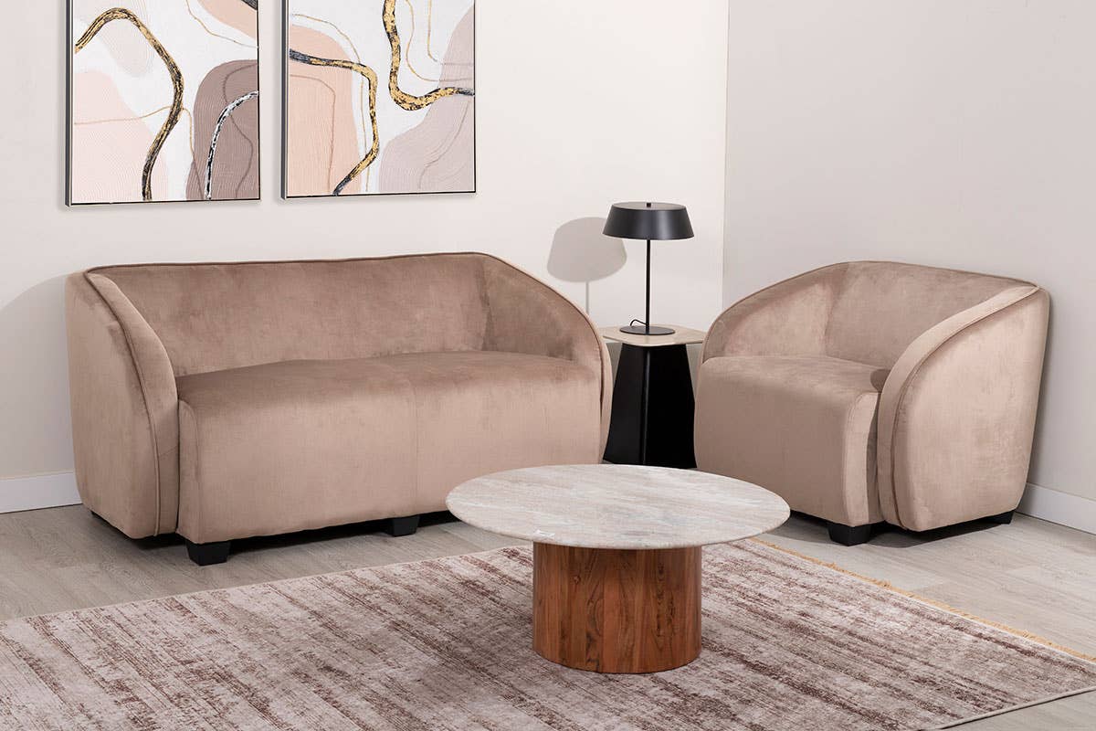 Gdeco - Wholesale Sofa - Beige Velvet Sofa With Wooden Legs 165X89X66Cm2