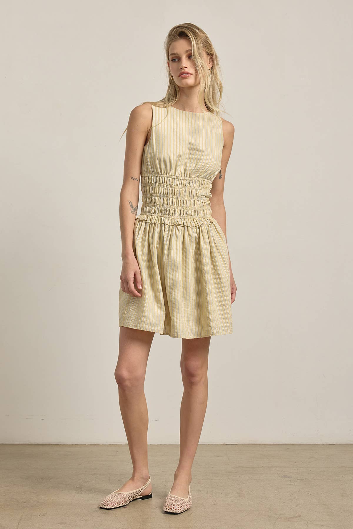 RAYURE JAUNE BEURRE Robe Mini Classique à Rayures - RD1174 en vente sur Faire4