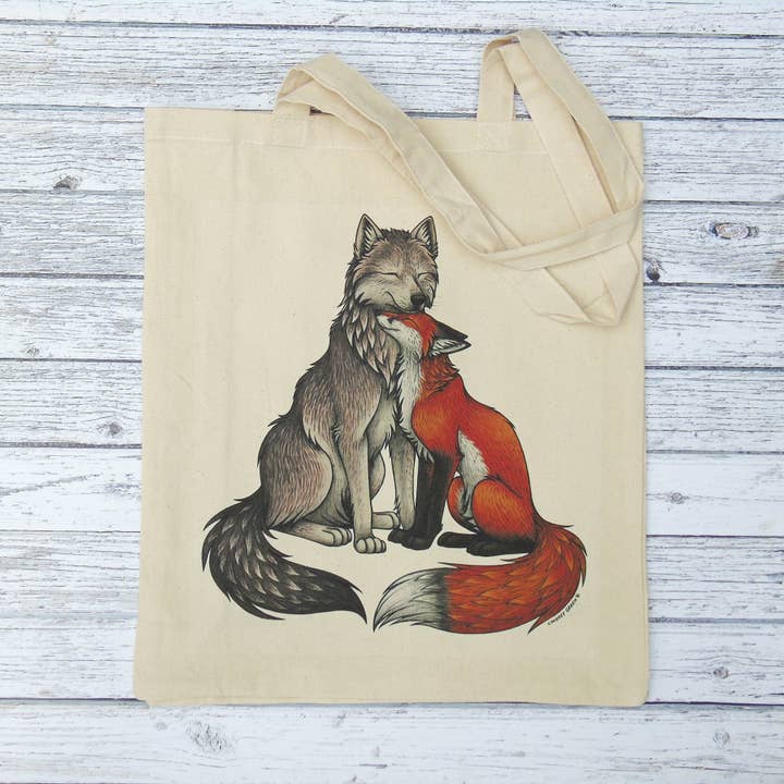Wolf and Fox Gusseted Tote Bag for wholesale by Lyndsey Green Illustration