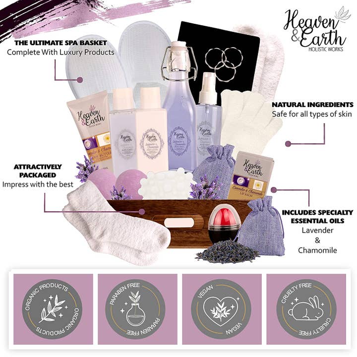 Pure Parker - Wholesale Bath & Body Set - Lavender & Chamomile Pampering Spa Gift Basket For Mom