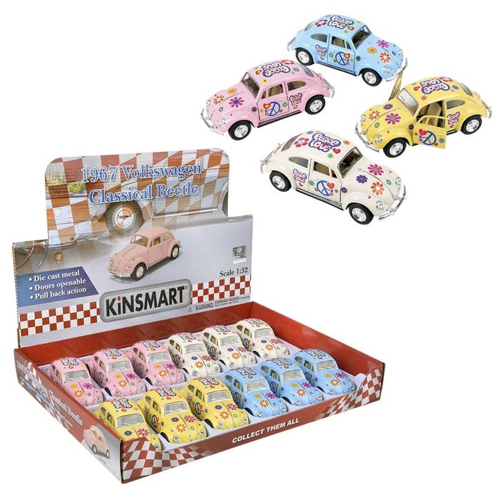 5" DIE-CAST FLOWER POWER VW BEETLE LLB Car Toys for wholesale by La Luna Bella - Toys