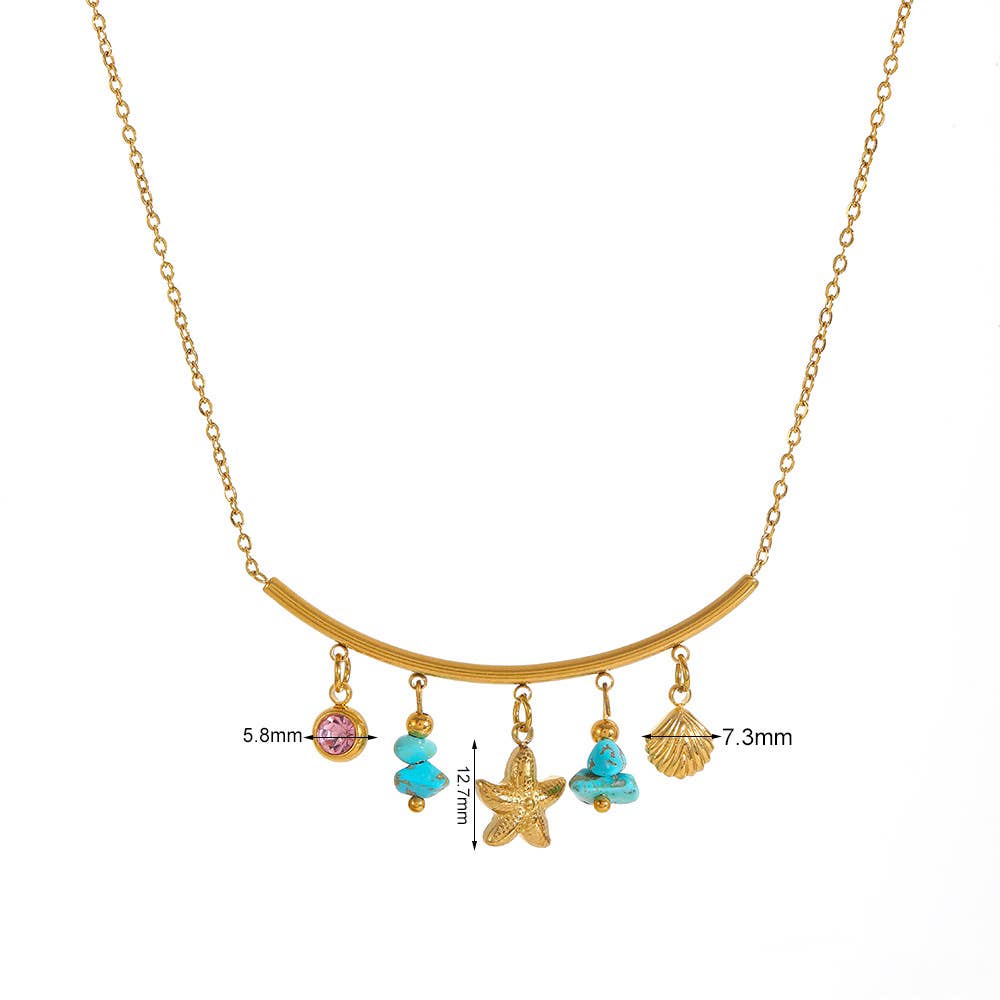 COSMOS – wholesale Pendant/charm necklace – Turquoise and Shell Chic Golden Steel Charm Necklace0