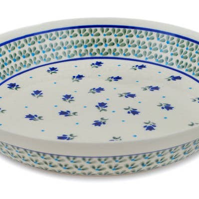 Pie Dish 10" Subtle Tulips Theme for wholesale by Polmedia Polish Pottery