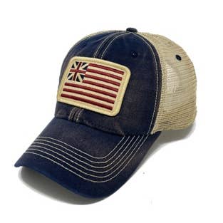 S.L. Revival Co. - Wholesale Trucker Hat - Unisex - The Grand Union Flag Patch Trucker Hat, Navy