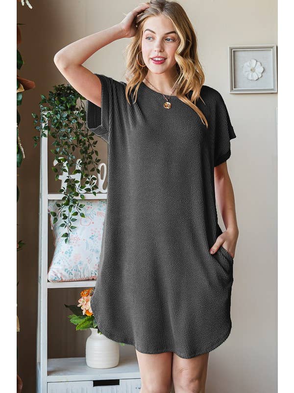 HEIMISH - Wholesale Dress - Women's - ED6807-10 URBAN RIBBED MINI DRESS WITH SIDE POCKET0