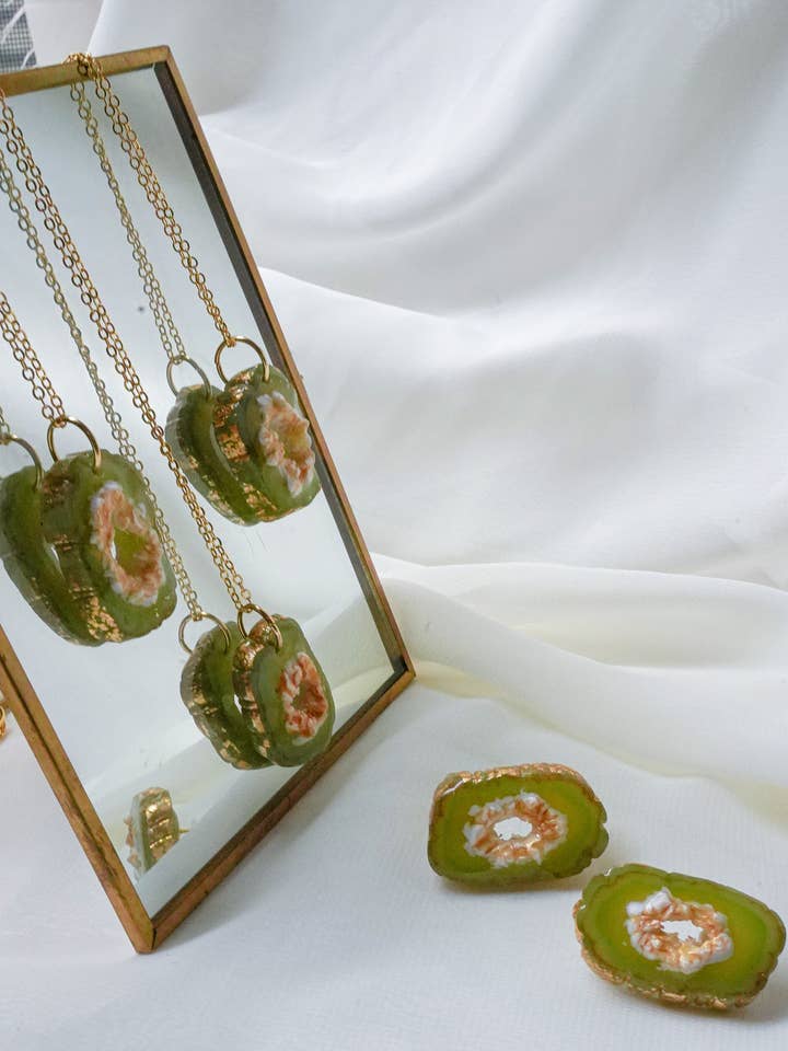 Faux Geode Studs for wholesale by Sunburst Clay Co