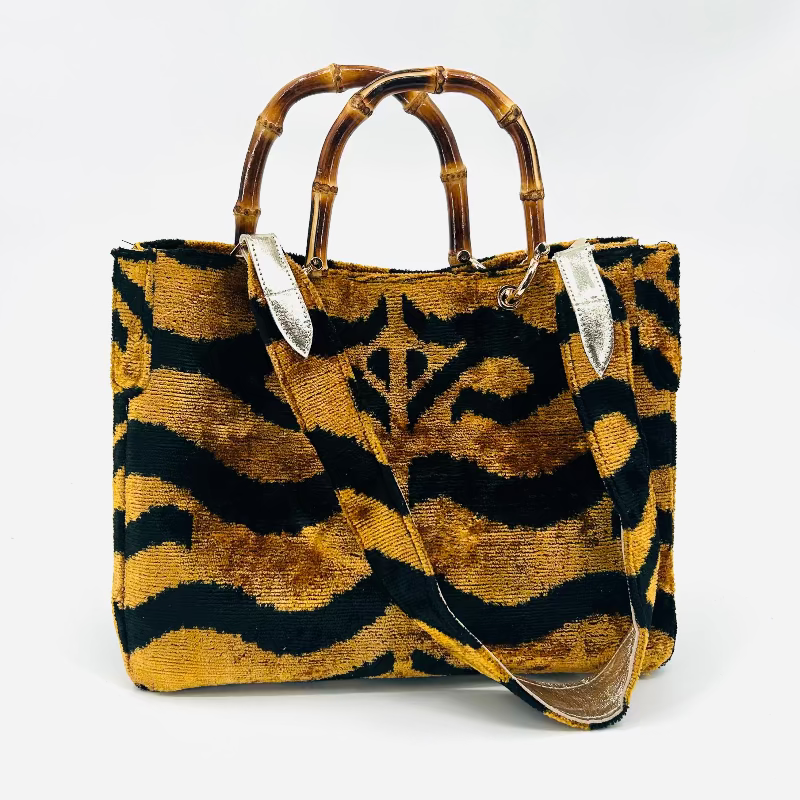 SAB B Tiger Print Small Avery Bamboo Bag for wholesale on Faire2