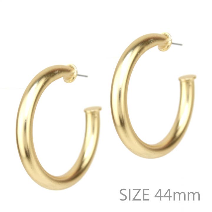 Satin Gold 1.75" Stud Hoop Earring for wholesale by What's Hot