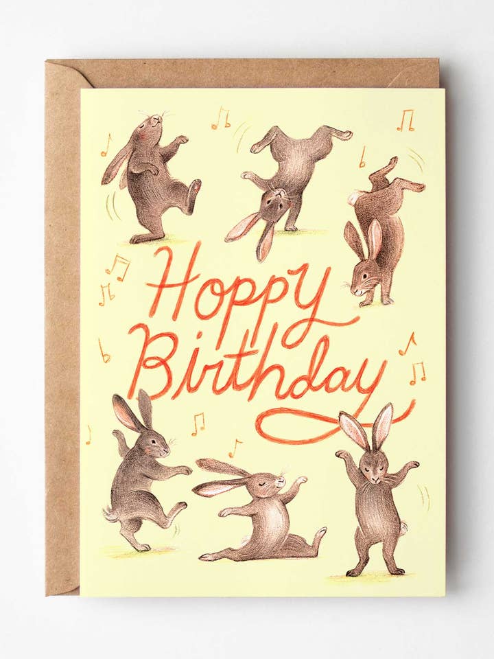 Hoppy Birthday Dancing Bunnies Greeting Card for wholesale by Cats In Cardigans