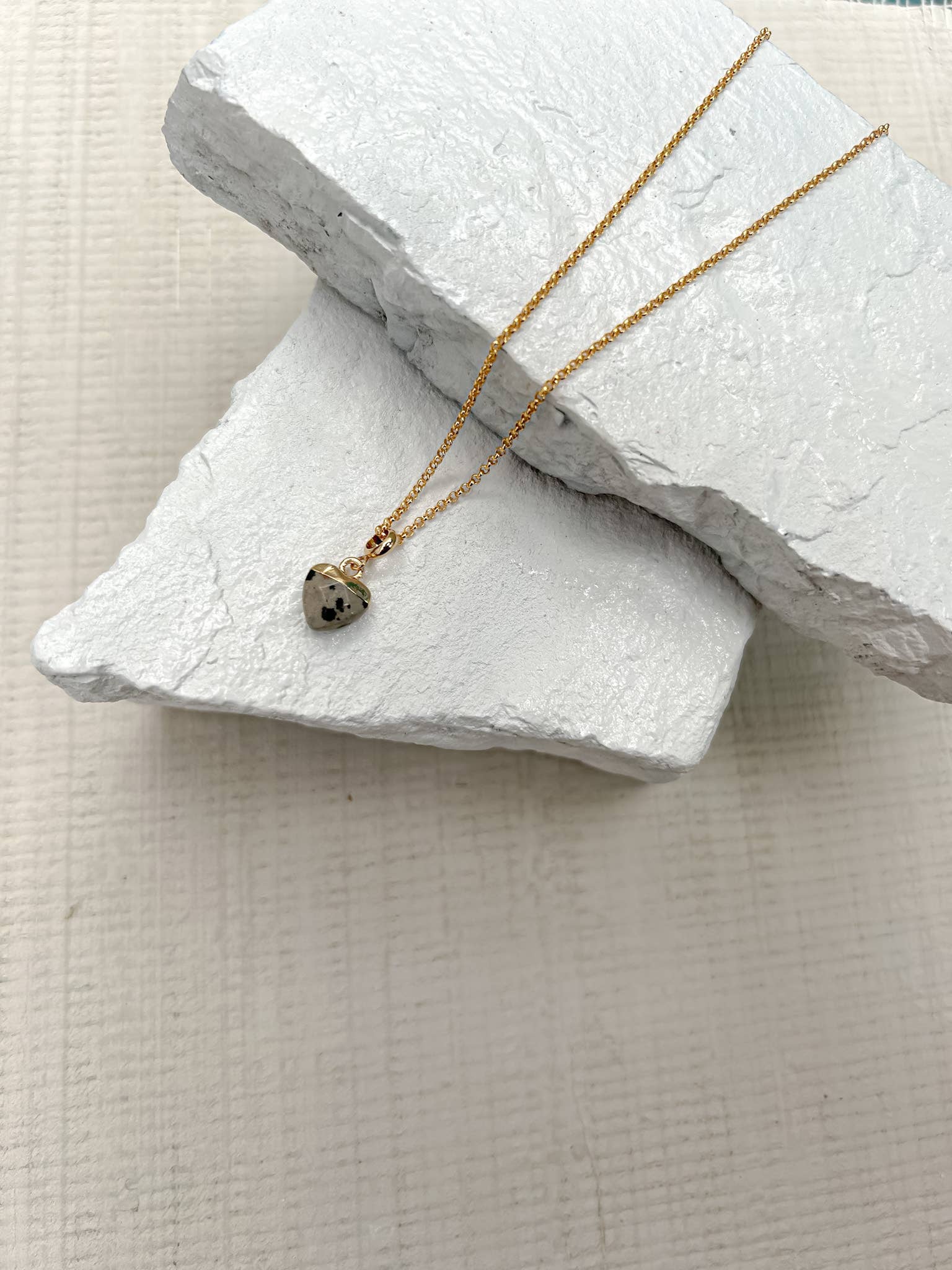 Roc Jewellery - Wholesale Pendant/Charm Necklace - Dalmation Jasper Small Heart Gold Plated Necklace2