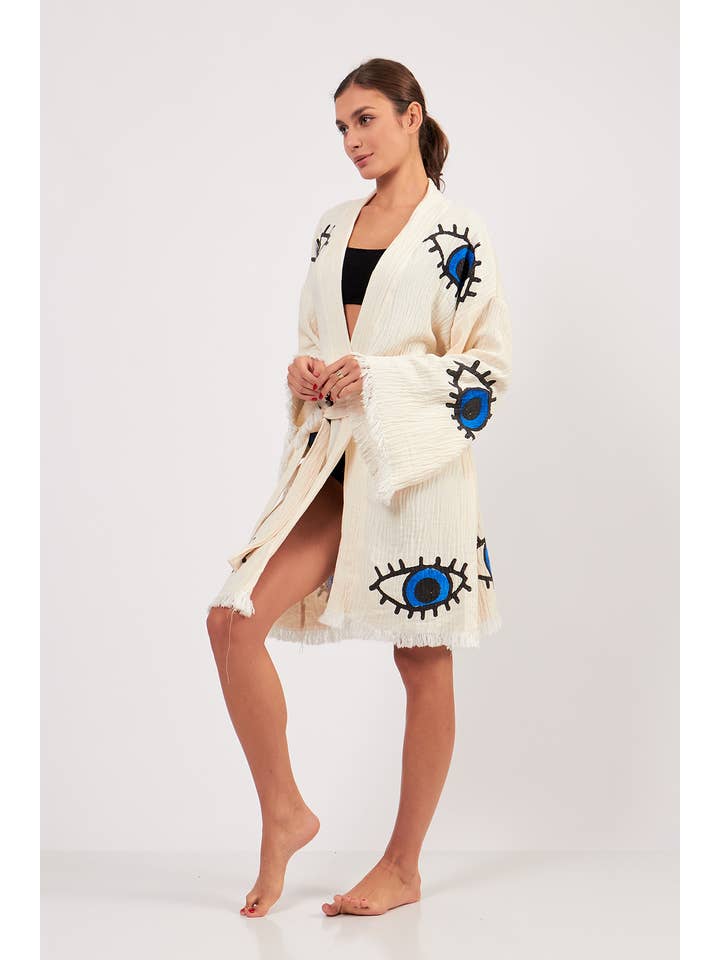 Yaz Concepts - Wholesale Kimono - Women's - Turkish Evil Eye Print Kimono Robe Blue Coverup4