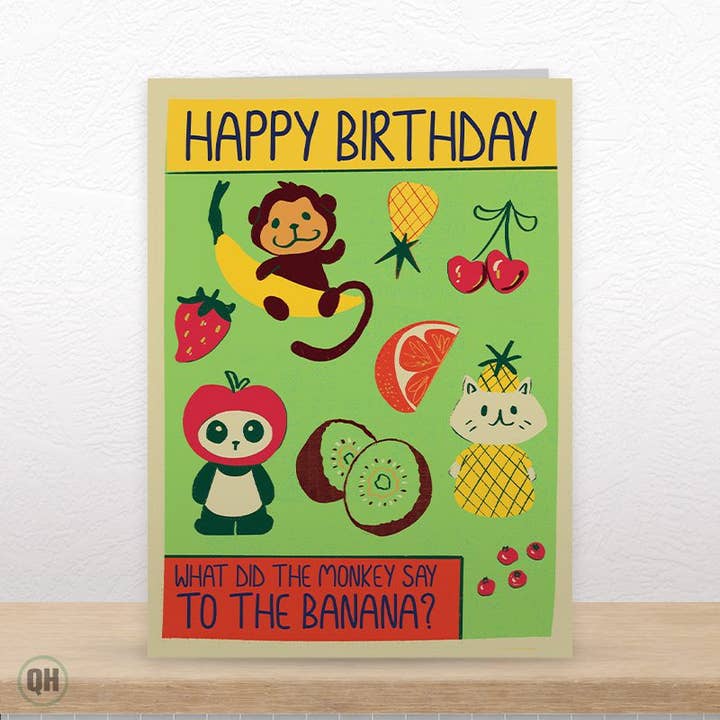 Happy Birthday Funny Fruit Animals Themed Card for wholesale by Quitting Hollywood