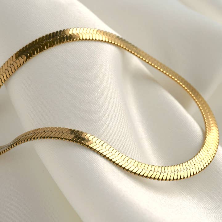 Gold Herringbone Anklet - Stainless Steel Snake Chain Anklet for wholesale by Blueyejewelry