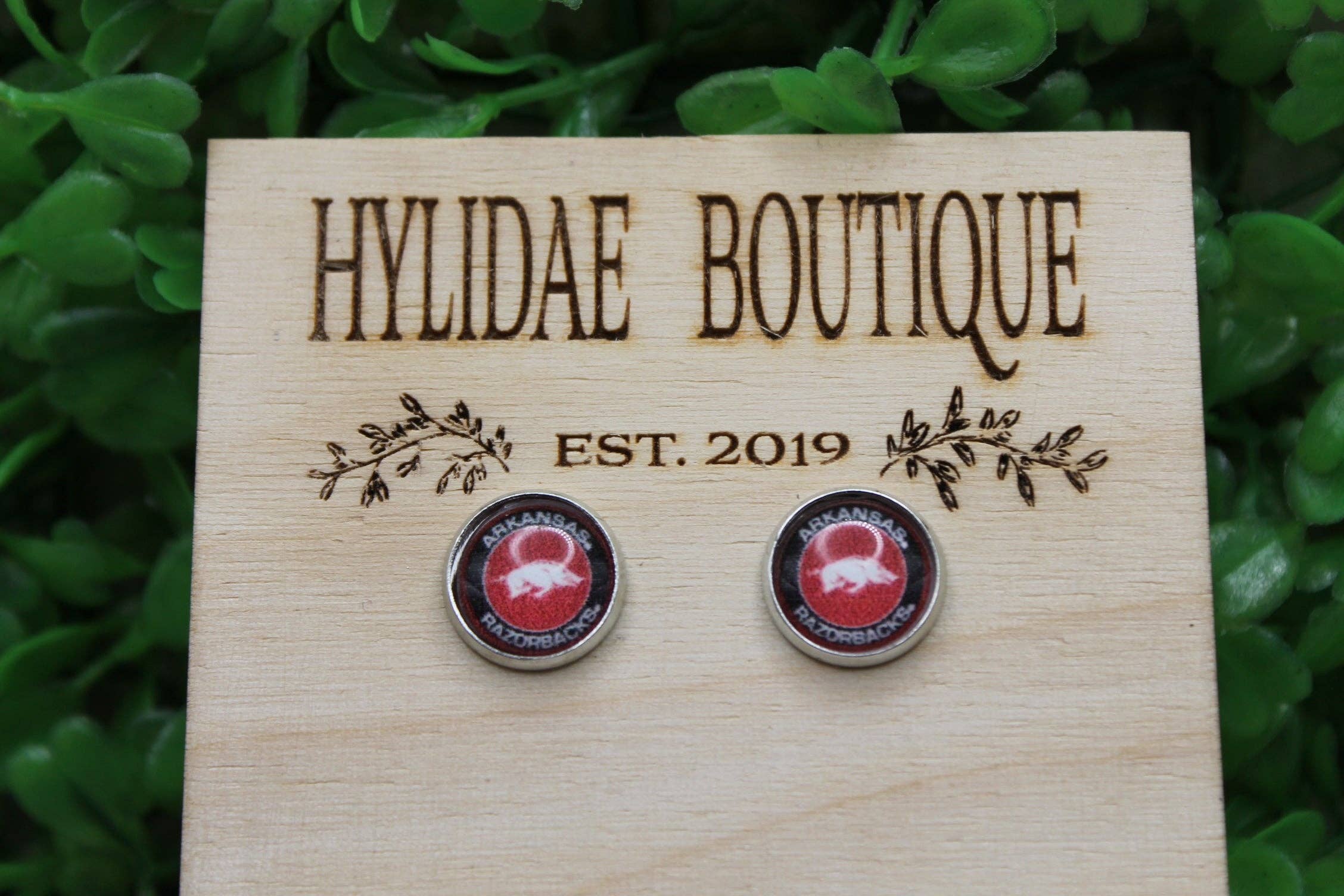 Hylidae Boutique - Wholesale Stud/Post Earrings - AR Razorbacks Red Circle Glass Stud Earrings0