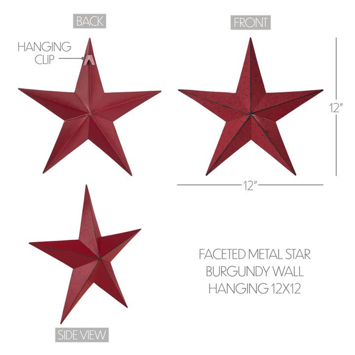 VHC Brands - Wholesale Wall Accent - Metal Star Speckled Burgundy Distressed 12x124