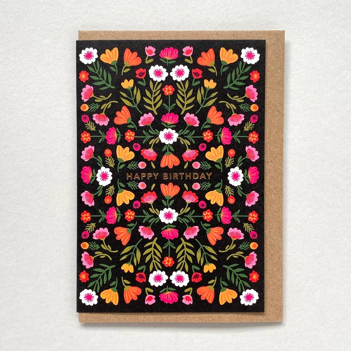 Greetings card - black floral birthday for wholesale by Maggie Magoo Designs